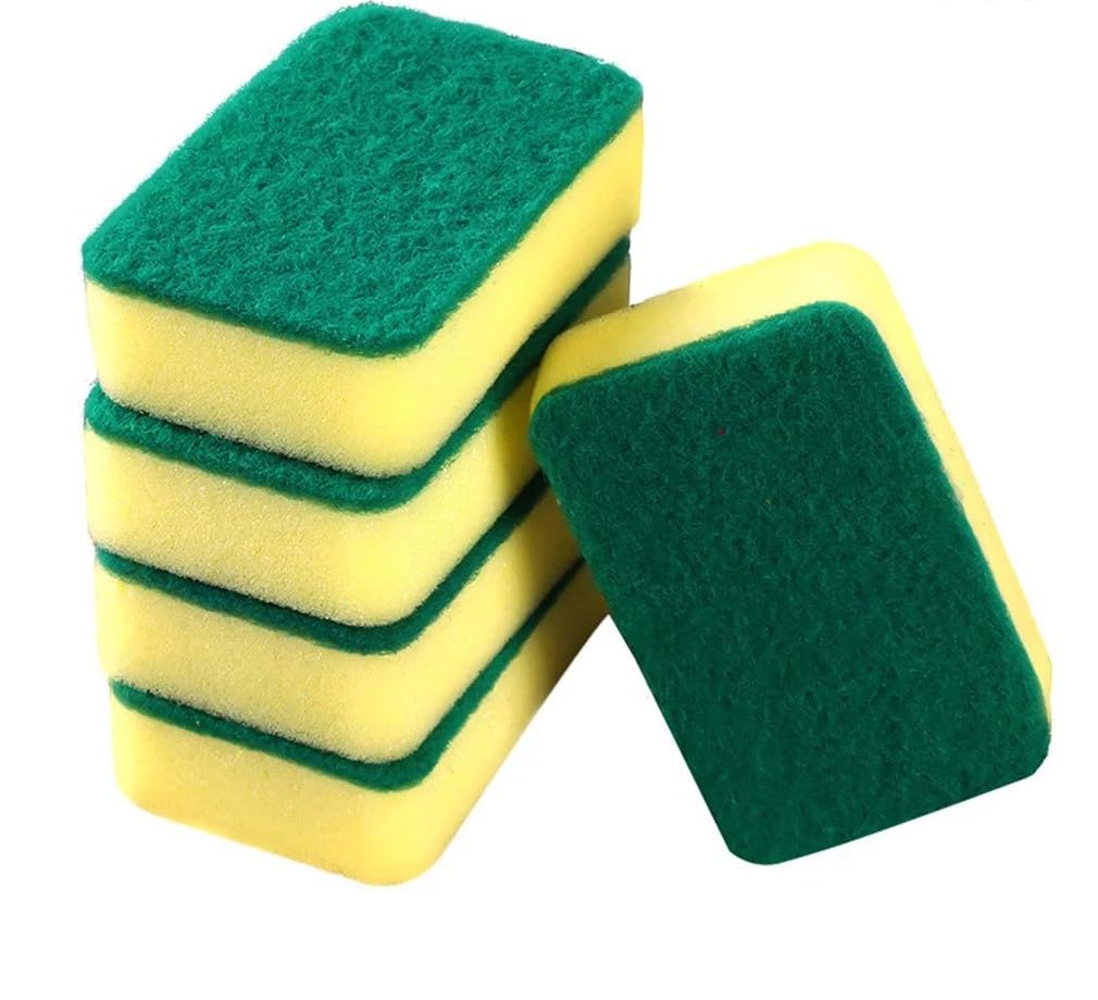Tip Top Dish Washing Medium Foam Sponge Scourer Promo 5 Pcs Long-Lasting and Durable Sensitive Surfaces Yellow & Green (Pack of 5)