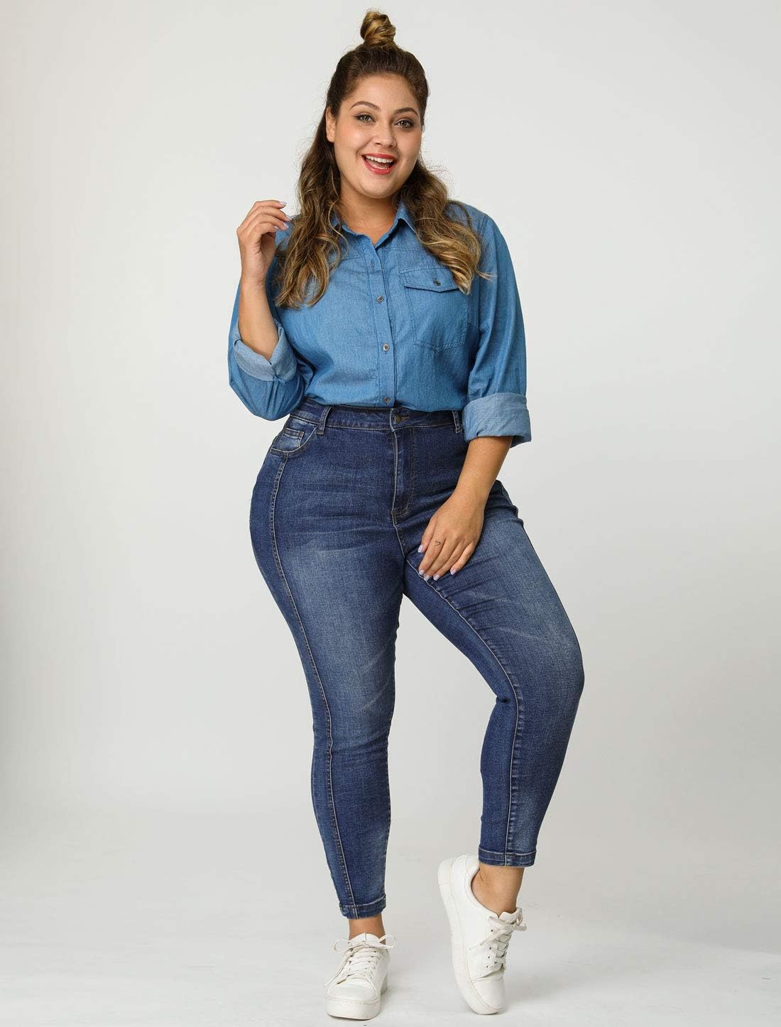 Agnes Orinda Women's Plus Size Jeans Washed Stretchy Skinny Jean Classic High Rise Casual Jeggings Denim Pants - Image 5