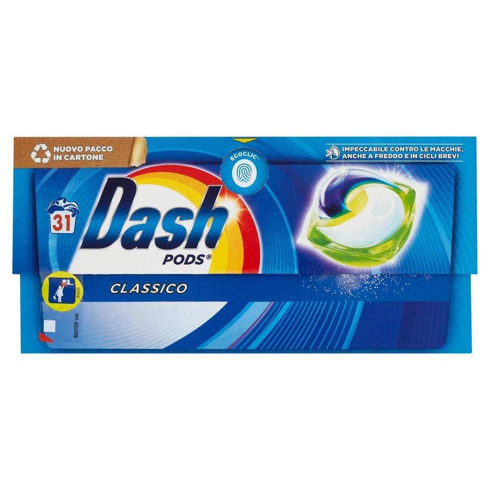 8x Dash Pods Classico Waschmaschine Waschmittel in Kapseln, 31 Waschgänge - Garantieren Einwandfreie Sauberkeit Gegen Flecken + Beni Culinari Kostenloser Schlüsselanhänger