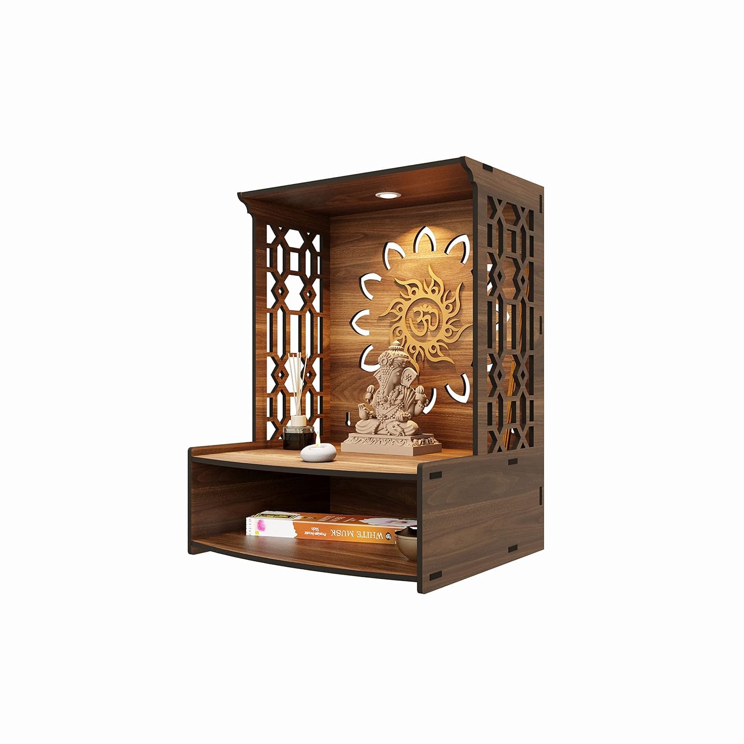 Mandir for Home Temple for Home Pooja Mandir per la casa Bellissimo tempio in legno per la casa Pooja Stand per casa e ufficio con LED Spot Light Temple