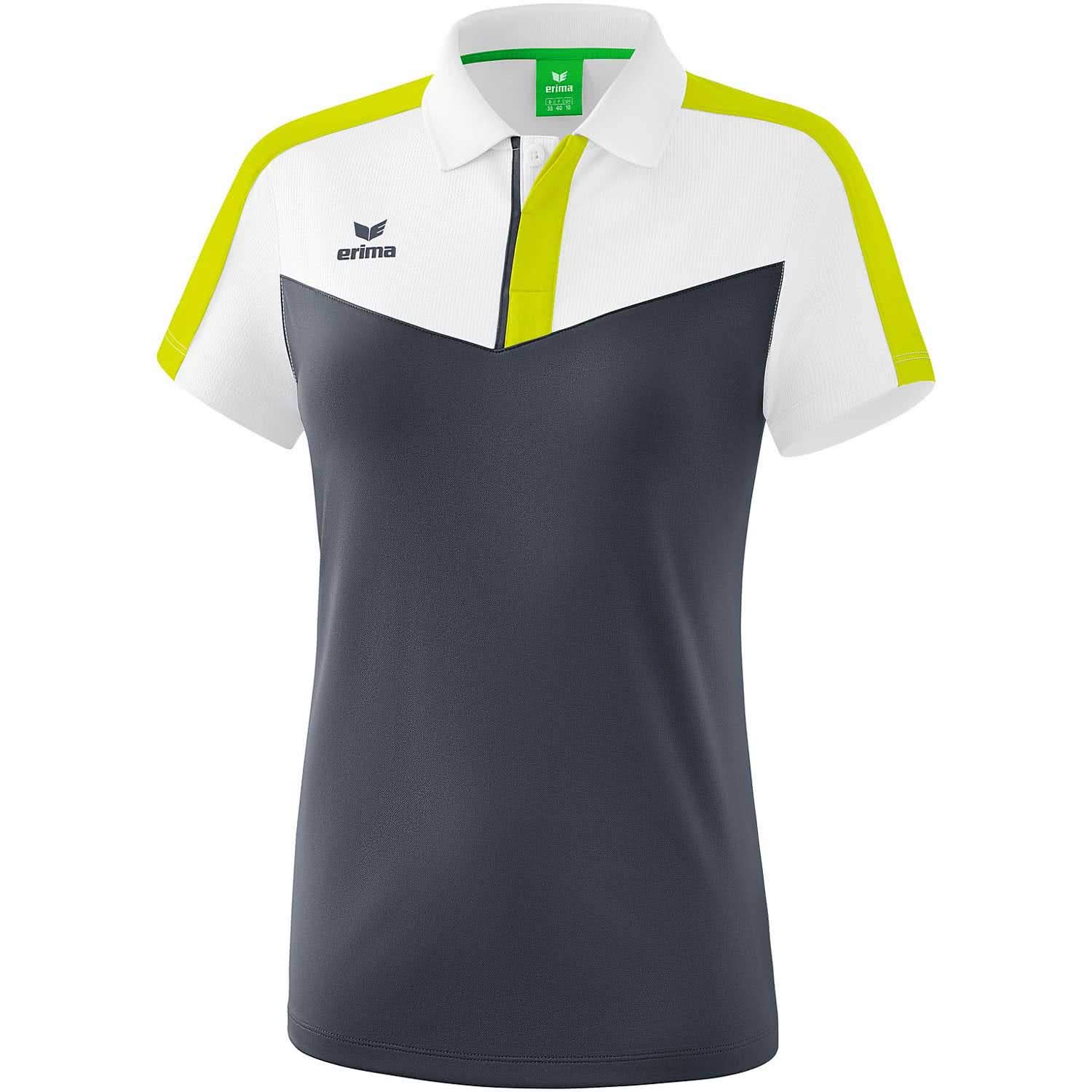 Erima Squad Polo Shirt - White/Slate Grey/Bio Lime, Size 34