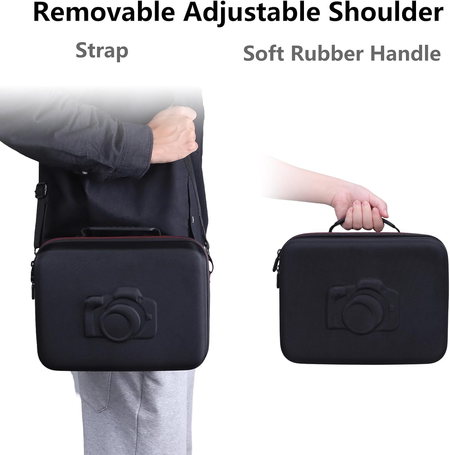 L LTGEM Medium Camera Case Bag Compatible with Canon/Sony/Nikon DSLR Mirrorless Camera and Multiple Lens, Hard Travel Carrying Case with 3 Dividers and Shoulder Strap, Black