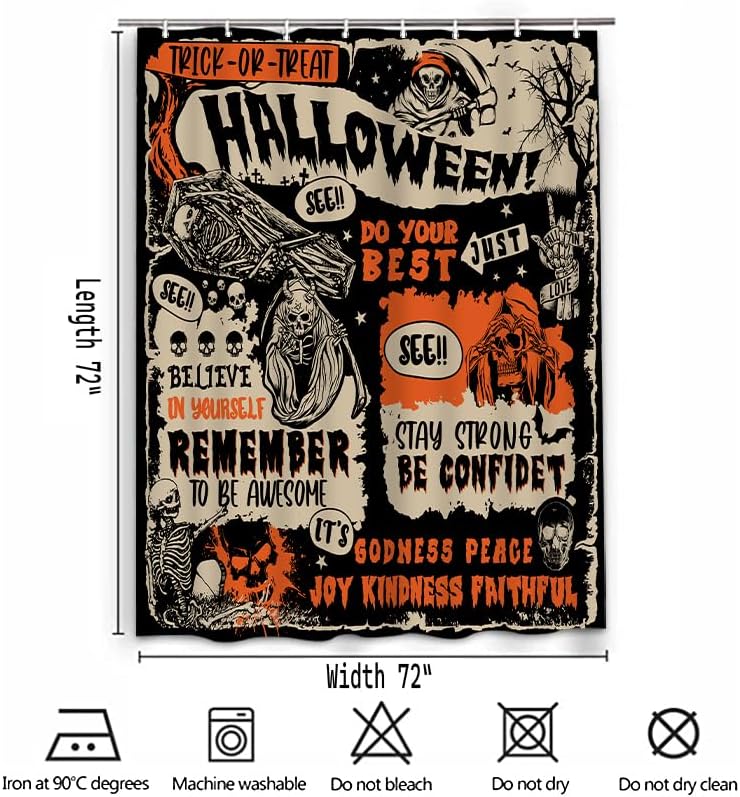 Miniatura 2 de Lofaris Cortina de ducha de Halloween para baño, espeluznante truco o truco espeluznante, cortina de ducha espeluznante, calavera gótica, creer en