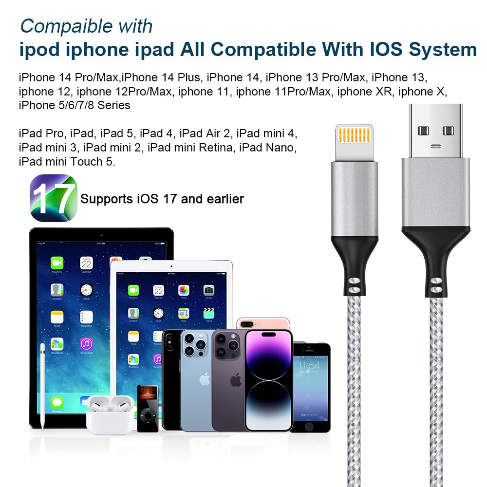 Custodia IPhone 15 Apple Cavo Di Ricarica USB-A A IPhone 10 Piedi - Confezione Da 5 Pezzi, Bianco, Compatibile Con IPhone 14, 13, 12 Cavi Iphone 5 - Foto 4