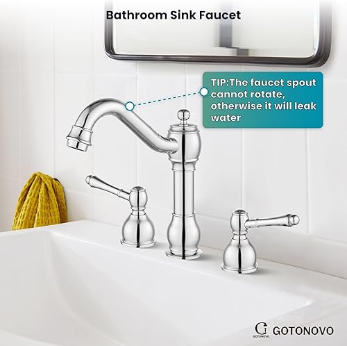 Miniatura 4 de gotonovo Grifos de baño generalizados de 8 pulgadas para fregadero de 3 agujeros, 2 manijas de palanca, montaje en cubierta con drenaje emergente,