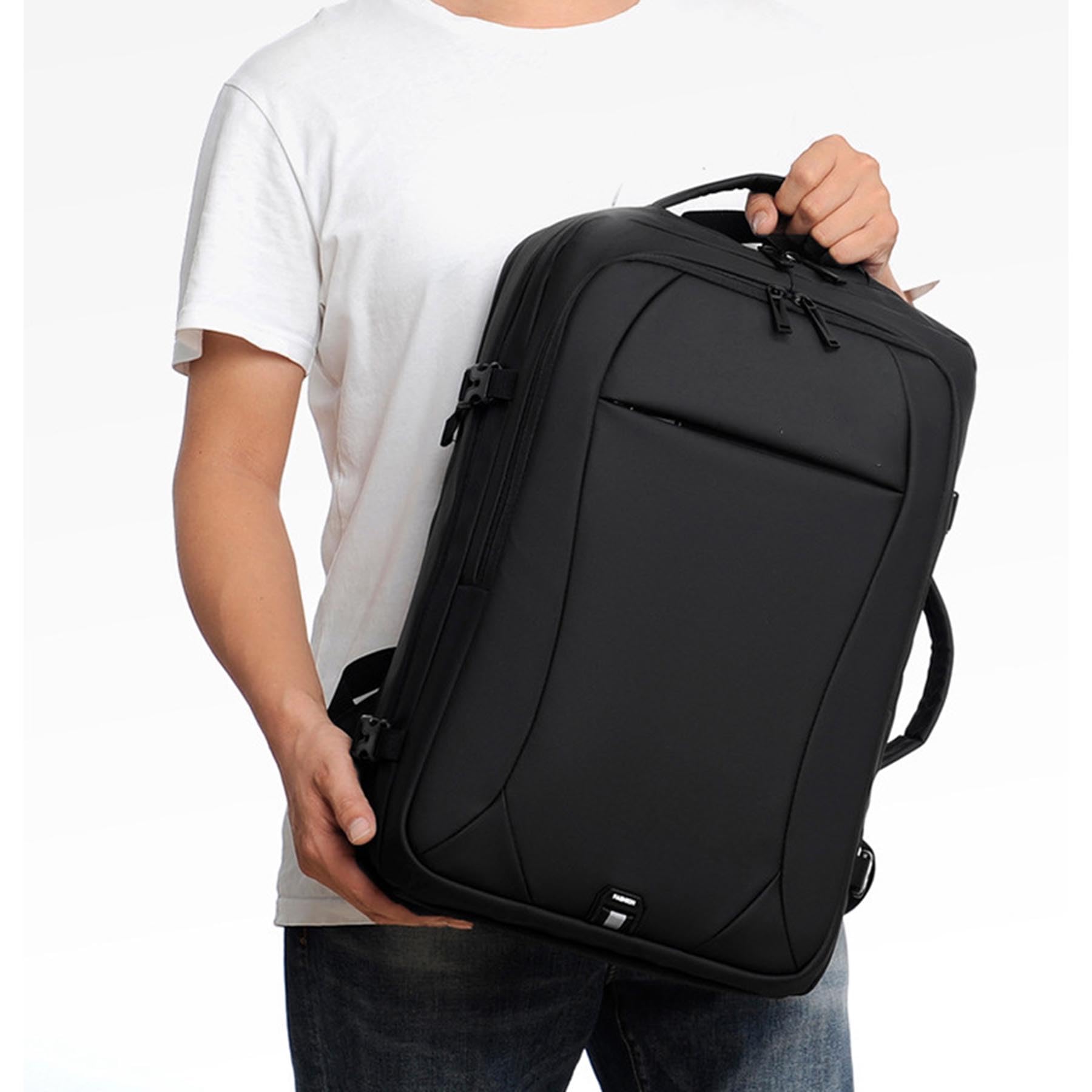 Zaino Business Leggero per Laptop, Ampio Zaino da Viaggio Espandibile con Porta di Ricarica USB, Robusto Zaino Casual per Pendolari con Fascia per Trolley e Scomparti Multipli