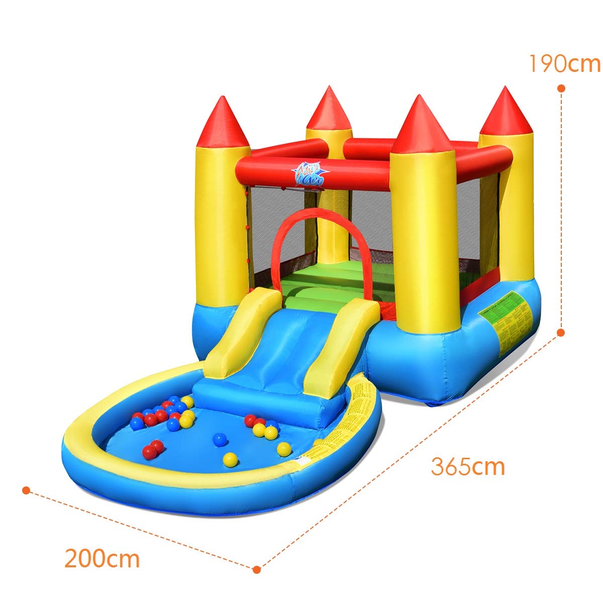 FANTASK Hüpfburg Kinder, hüpfburg Innen- und Außenbereich inkl. Rutsche, Sprungbereich & Planschbecken, Bouncy Castle für Kinder, 362 x 196,5 x 193 cm