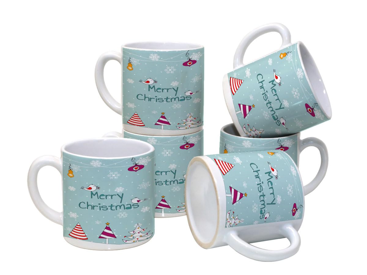 Mojolo Christmas Ceramic Coffee Mug Christmas Quote Print | Festive Gift for Friends, Family & Office | 325 ml Coffee & Tea Cup(6 Pcs) | Secret Santa Gift(cx11)
