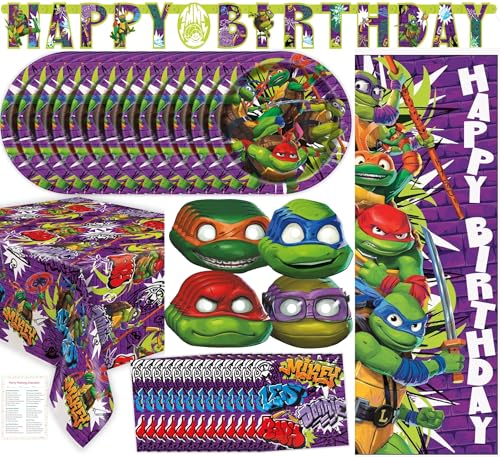 Ninja Turtle Party Decorations - 16 Guests - Ninja Turtle Plates and Napkins Tablecloth Banner Teenage Mutant Ninja Turtles Party Supplies Checklist - TMNT Mutant Mayhem Movie