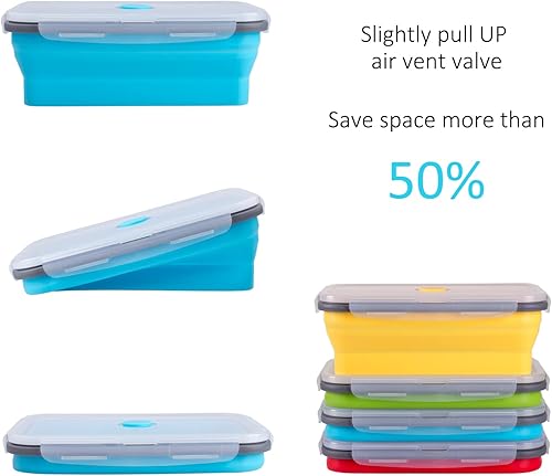 Miniatura 6 de Contenedores plegables de almacenamiento de alimentos con tapa, paquete de 4 tamaños, paquete de 16 unidades, de silicona, apilables, para cocina,