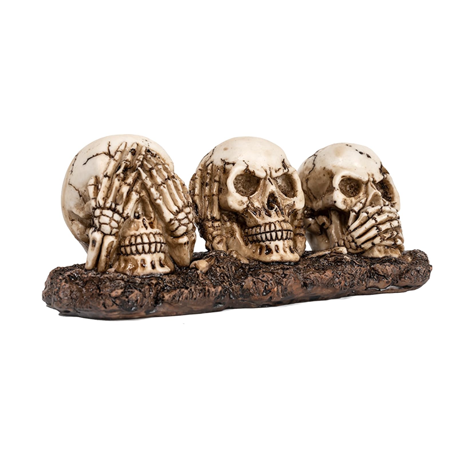 Virelynx See Hear Speak No Evil Skull Figurine – Spooky Halloween Resin Skeleton Statue for Mantel Table Gothic Home Decor