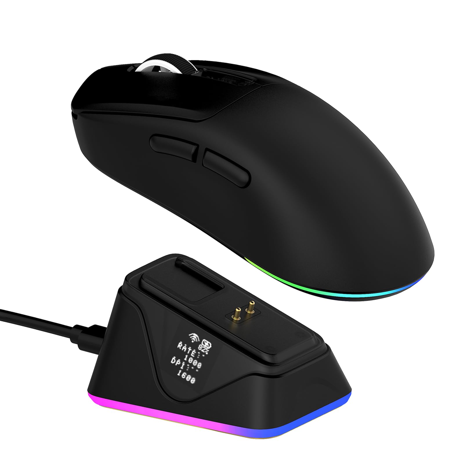 EPOMAKER NEX Lite Souris Gamer sans Fil, Double Écran&Station de Charge RVB