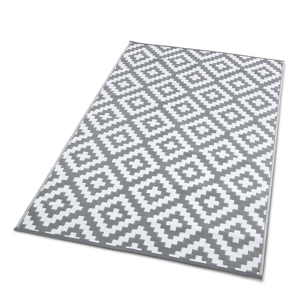 TERRE JARDIN Tapis Extérieur Rectangulaire 160x240 cm | Réversible | 100% Polypropylène 350g/m² | Anti-UV | Imputrescible | Motif Géométrique Gris & Blanc | Terrasse & Balcon - 160 x 240 - Gris