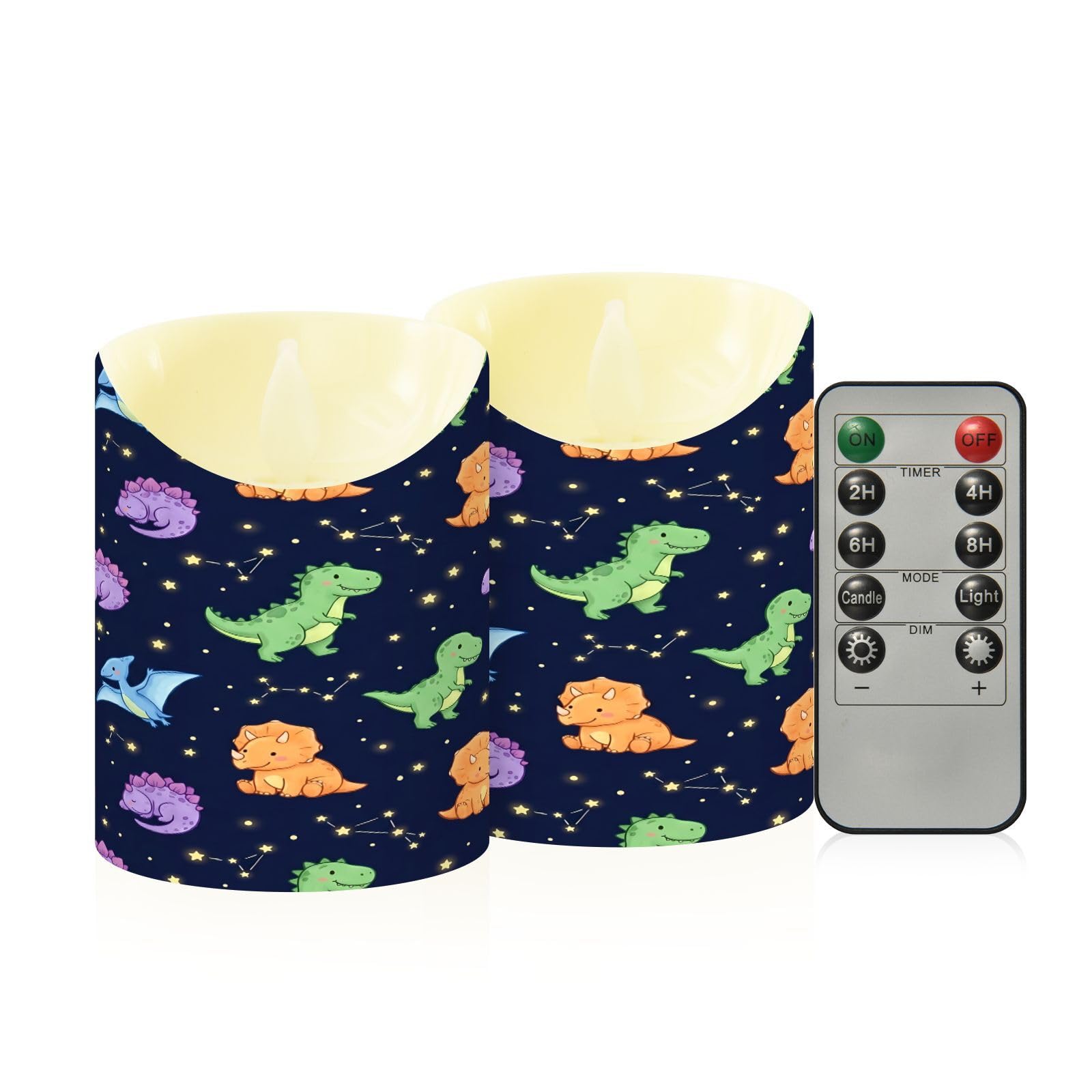 Ewusp Dinosaur Flameless Candles Battery Operated Flickering LED Pillar Candles Set of 2 with Remote Control & Timer, for Home Decor Wedding Holiday Party Centerpieces