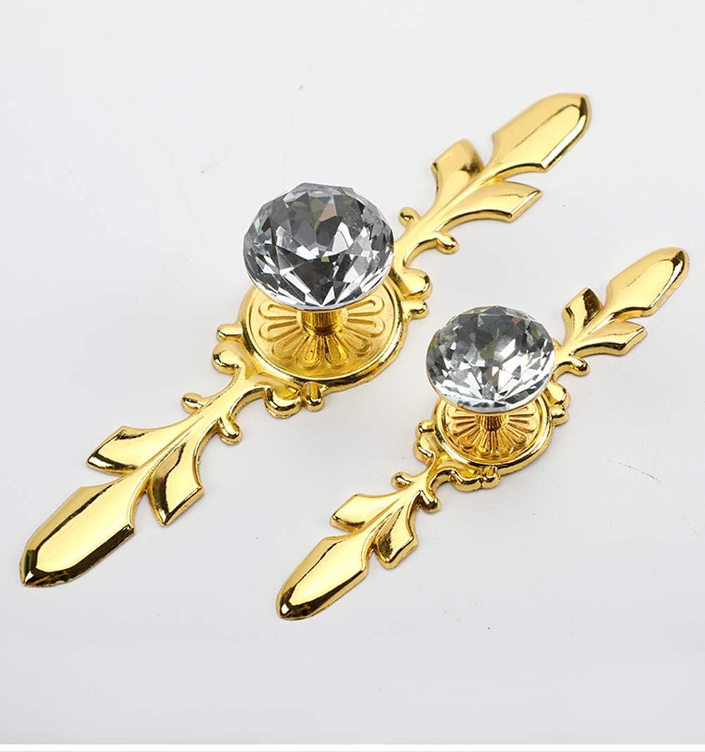 Drawer Dresser Knobs Pull Handles - Crystal Glass Diamond Decorative Knobs with Plate, Cabinet Cupboard Door Knobs with Screws for Kitchen Bathroom Office Decoration Pack of 6, Gold