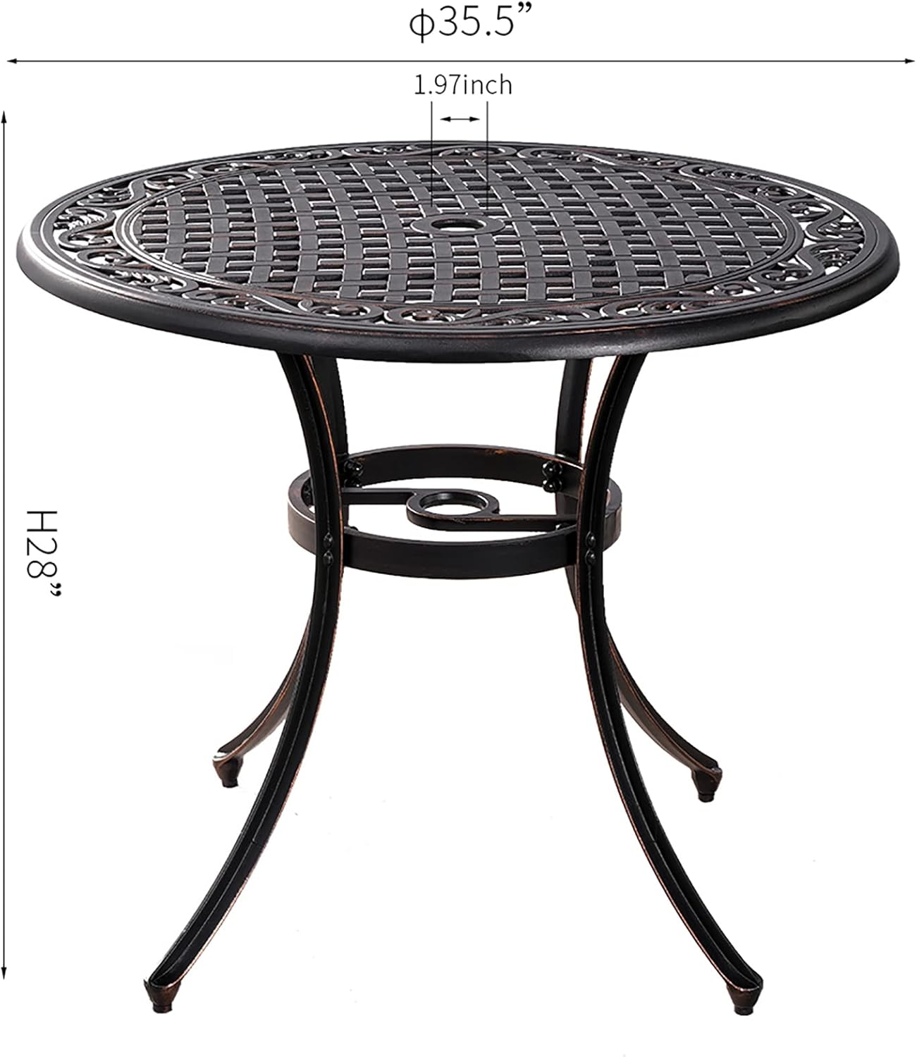 Bronze Round Cast Aluminum Patio Bistro Table with Umbrella Hole