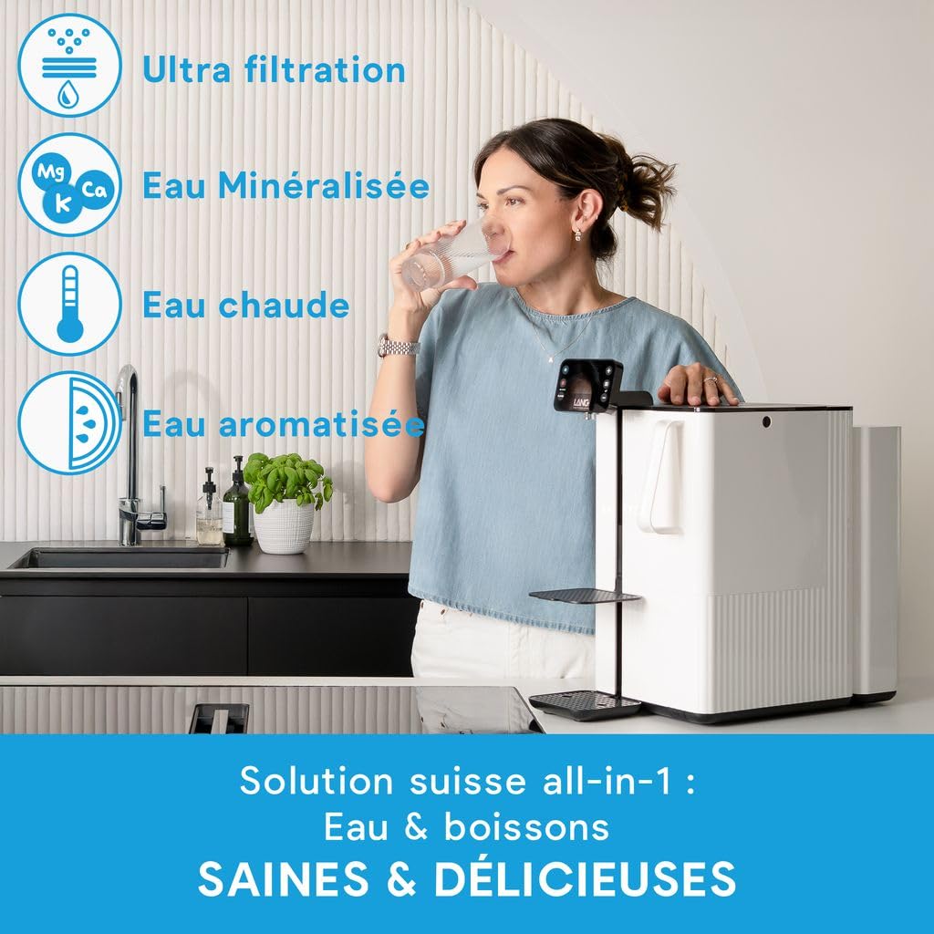 LANGWATER Purificateur d'eau & Mineralisation TheWell2 - Filtration eau potable avec Osmose Inverse, UV et Ajout de Minéraux (packs vendu séparément) - Distributeur Eau Chaude - Sans installation