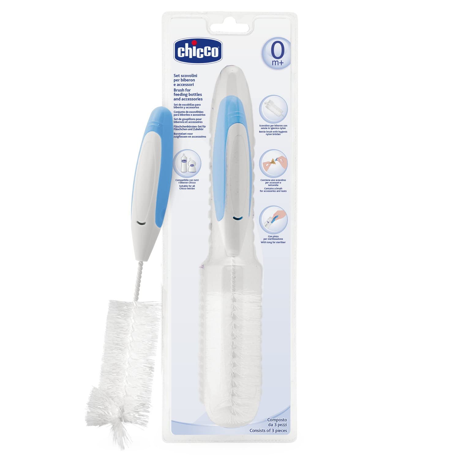 Chicco Set Biberon Natural Feeling, 4 Biberon, Tettarella In Silicone Mesi+, Scovolino e Gommotto 0 Mesi+ Trasparente, Effetto Anticolica, 150/250ml, Neutro