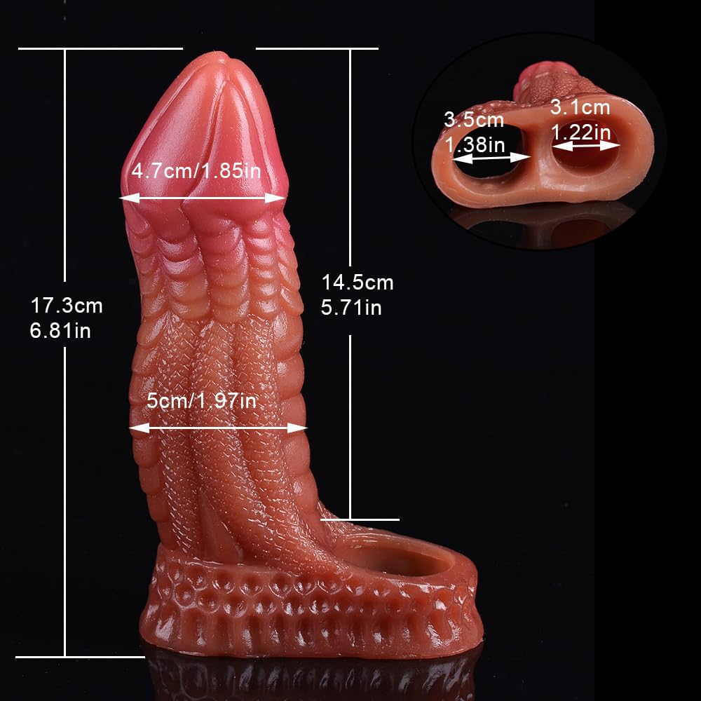 Estensore del pene a forma di mostro, color carne, 17,3 cm, con anello del pene - Accessorio erotico per adulti (adatto per uomini e coppie)