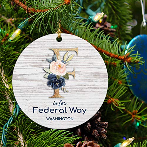 Christmas Ornament Tree 2025 Gift Federal Way Washington Ornaments Xmas Keepsake Decoration Remember Party Holiday Rustic Gift Family Friends 3" White