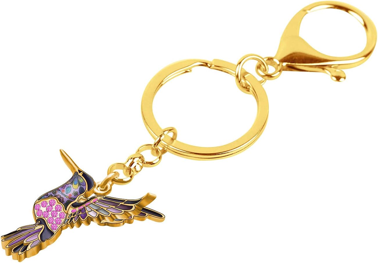 WEVENI Enamel Alloy Crystal Hummingbird Keychain Bird Charms For Women Girls Bag Car Wallet (Purple), 31mm x 37mm - Image 4
