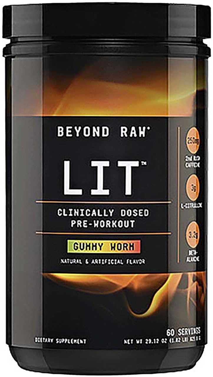 BEYOND RAWLIT | Clinically Dosed Pre-Workout Powder | Contains Caffeine, L-Citrulline, Beta-Alanine, and Nitric Oxide | Gummy Worm | 60 Servings