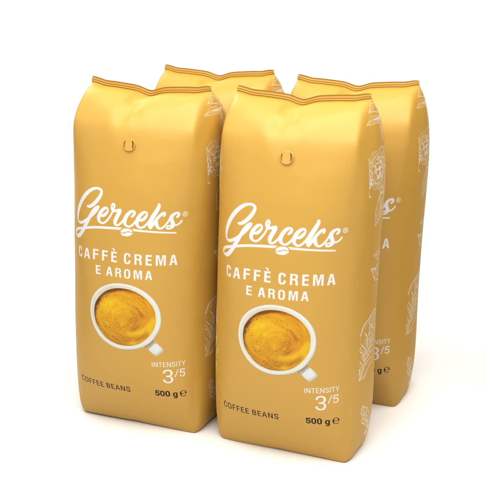 GERCEKS Caffe Crema E Aroma Kaffeebohnen 2kg (4x500g), Barista Kaffee schokoladig und säurearm, Espressobohnen kräftig, Bohnenkaffee mit Arabica und Robusta, feine Crema, ideal für Milchkaffee