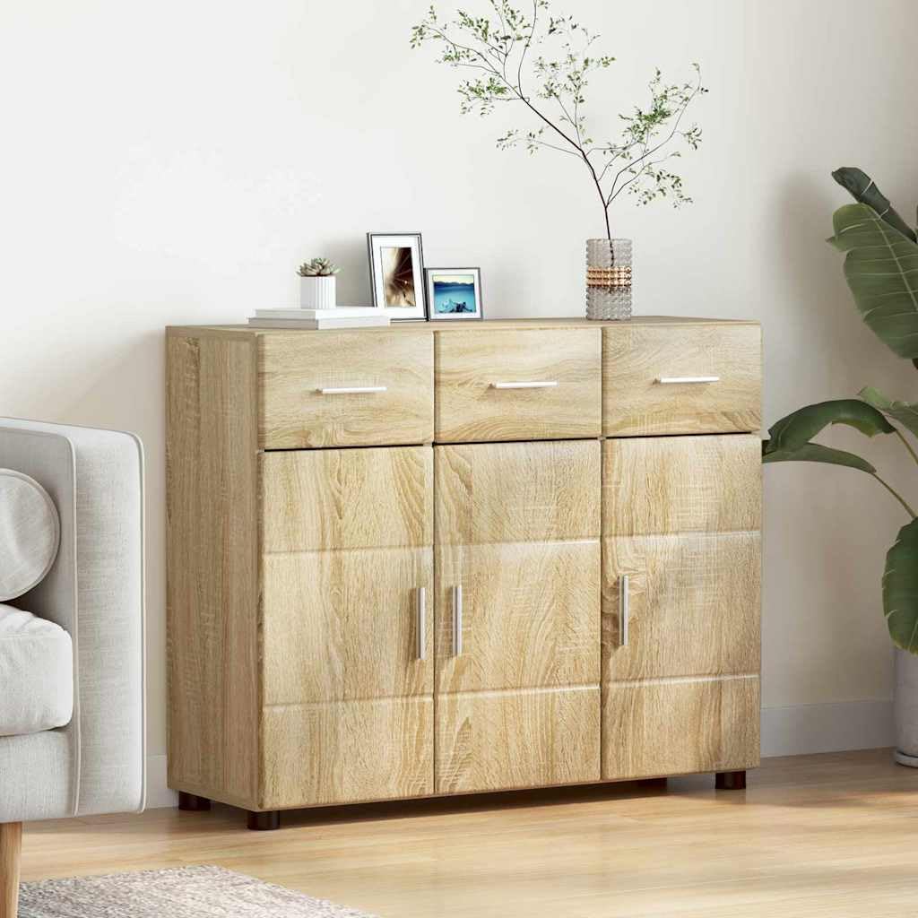 Credenza Florin Sonoma Rovere 88,5 x 30,5 x 73 cm Moderno Armadio in legno con 2 ante a cerniera e 3 ripiani in legno di quercia durevole per soggiorno, corridoio, camera da letto
