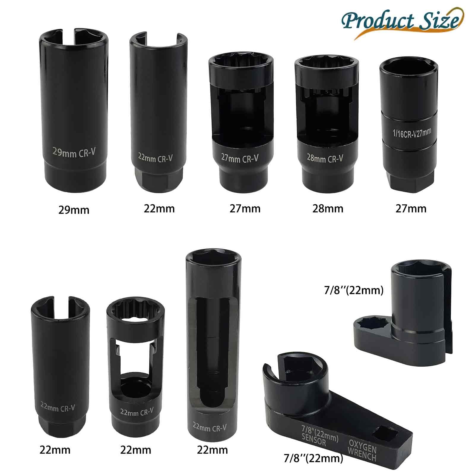 YuYBrightmi 10 Piece Oxygen Sensor Socket Set Oxygen Sensor Removal Tool Set O2 Sensor Socket Set, Universal Oxygen Sensor