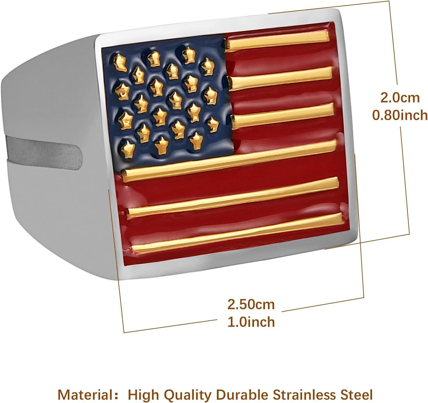 Stainless Steel Men's Ring Patriotic American Flag National Emblem Jewelry US Size 8-13