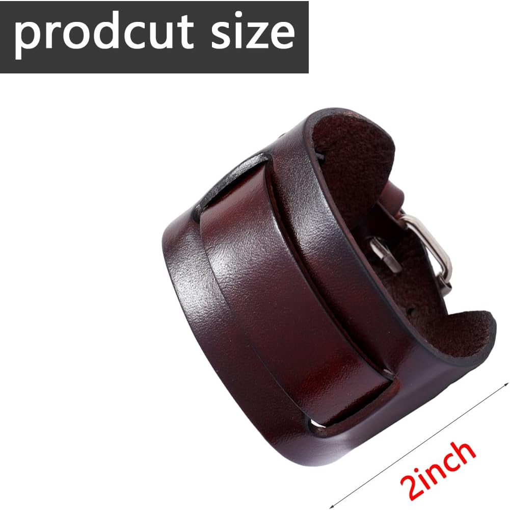 Punk Cuff Bracelet for Men,Adjustable Leather Bracelets for Women,Brown Wide Wrist Cuffs,Vintage Leather Wristbands for Rock Gothic Motorcycle Biker HipHop - Image 2