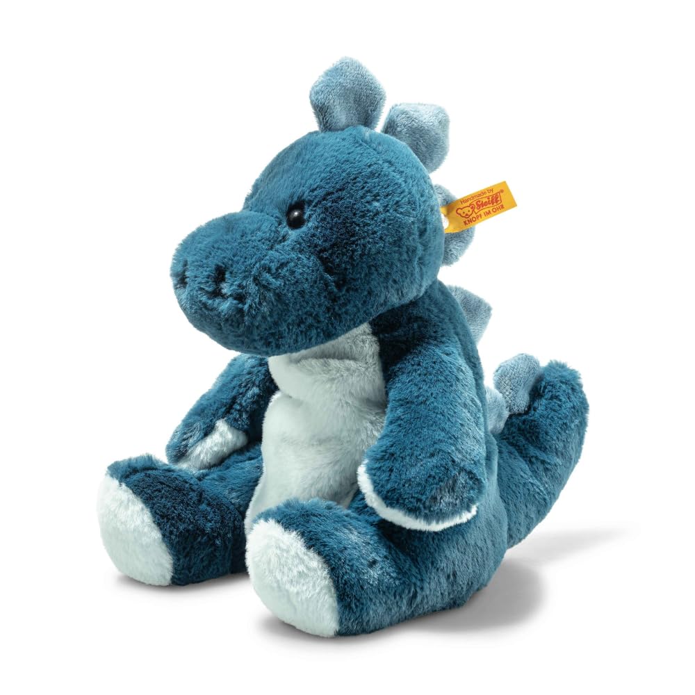 Steiff Pluszak z lampką nocną Spott Stegozaur, słodka pluszowa zabawka z oczami z tworzywa sztucznego, dla dzieci, chłopców i dziewczynek, Friends, 28 cm, średni niebieski, 067266