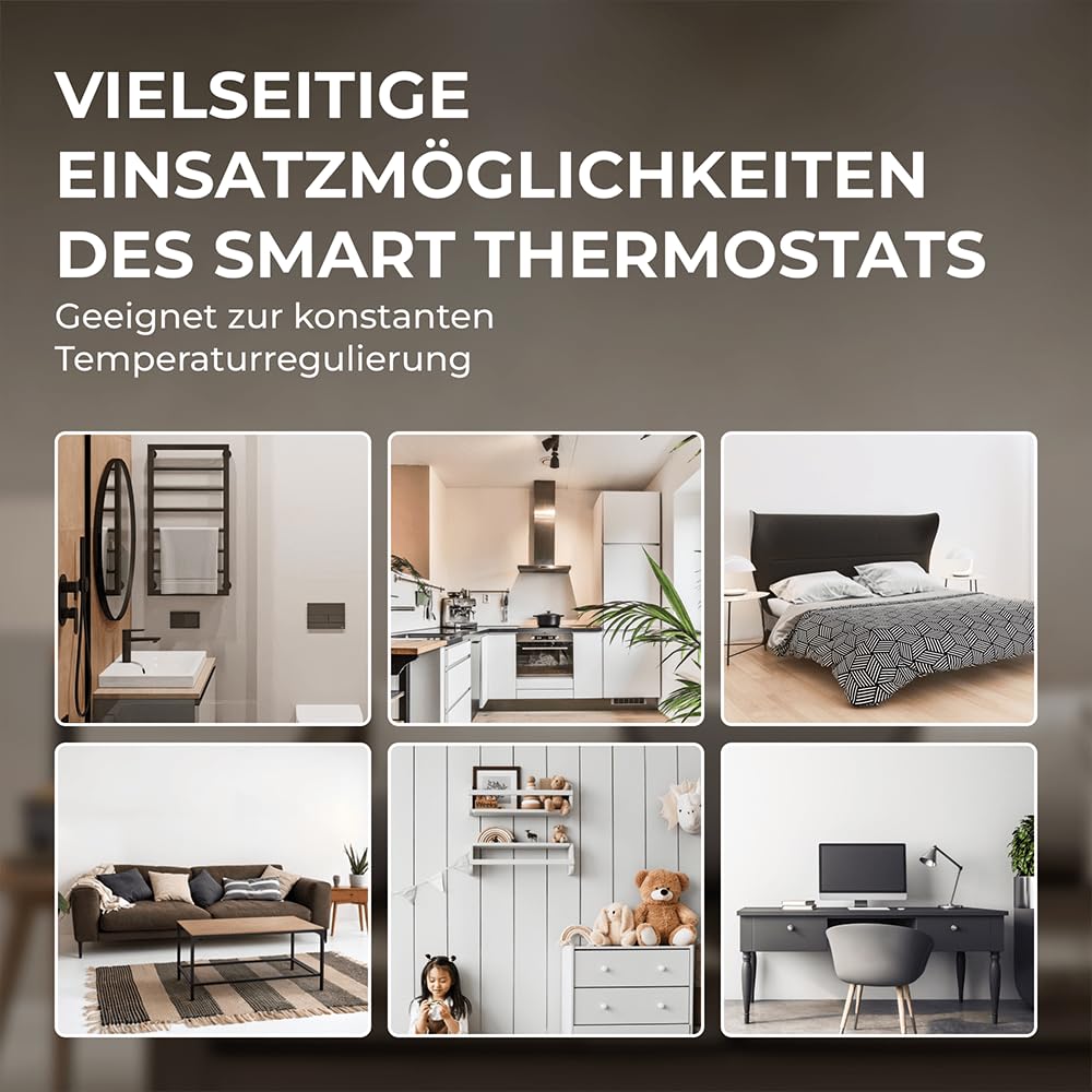 BR Bringer® Smart Thermostat Steckdose mit WLAN App und Farbdisplay | Steckdosenthermostat mit Verbrauchsanzeige, Wochenprogramm und Fenster-Offen-Erkennung - kompatibel mit Alexa und Google Home