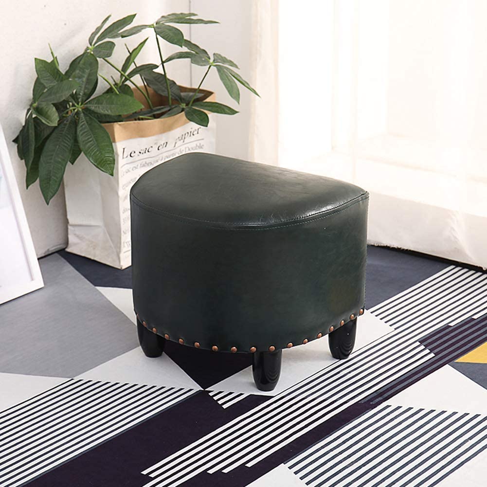 Pouf en bois massif et cuir synthétique C au design intemporel