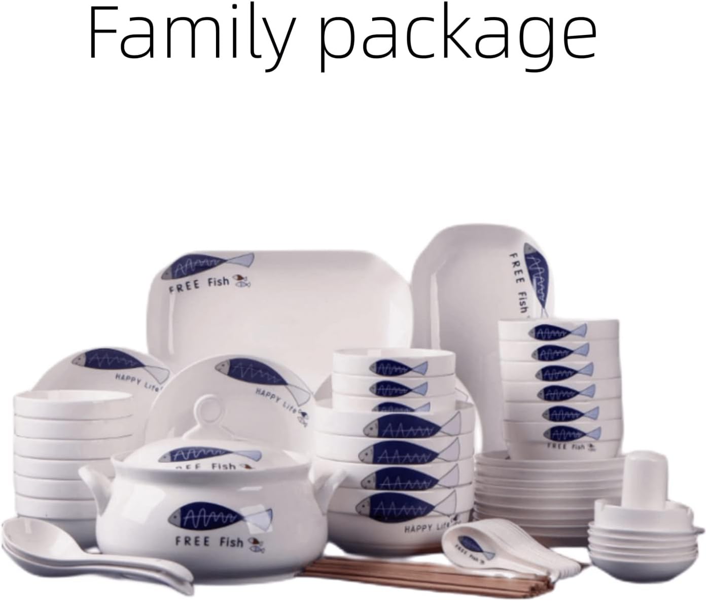 Simple Chinese ceramics (82 pots, 82 pots, 96 pots) (Size : 82 family package)