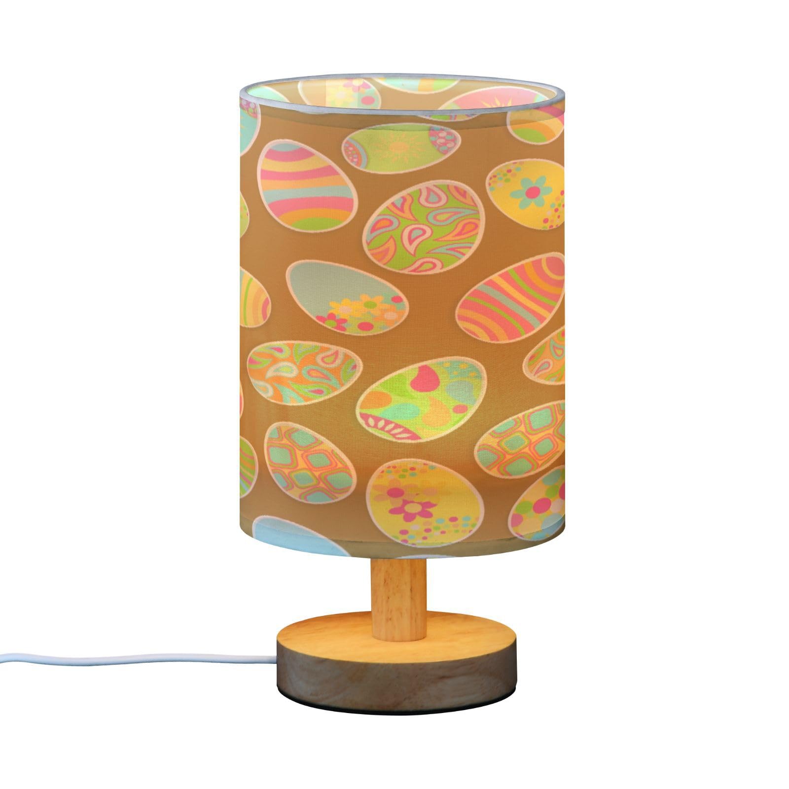 SDMKA Easter Eggs Pattern Bedside Table Lamp for Bedroom, Minimalist Nightstand Lamp with Round Fabric Shade for Living Room, Office, No Bulb Required