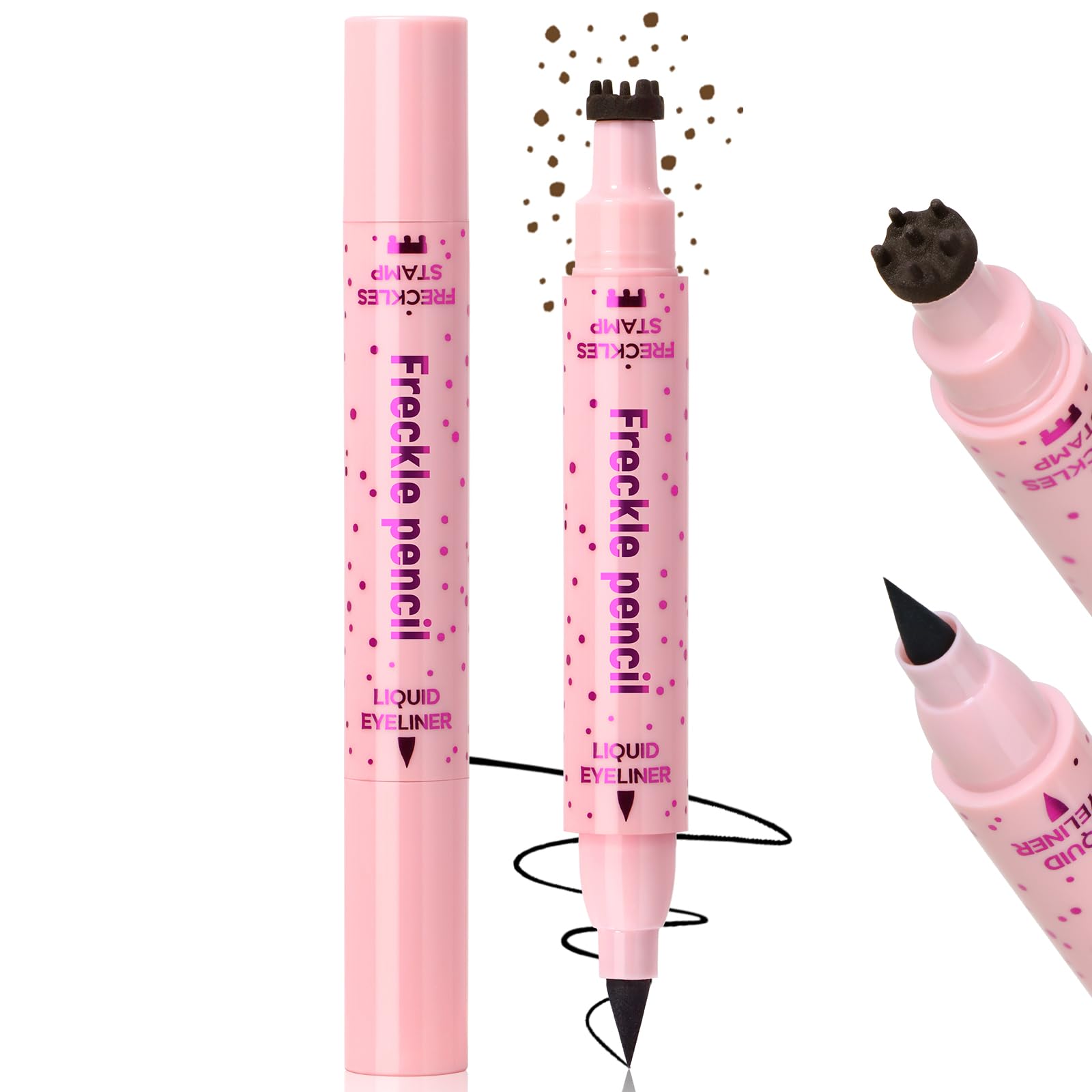 Noerrors Freckle Stamp with Eyeliner Pen 2 in 1 for Natural Lifelike Faux Freckle Waterproof Fake Freckles Stain Marker for Sunkissed Makeup #Dark