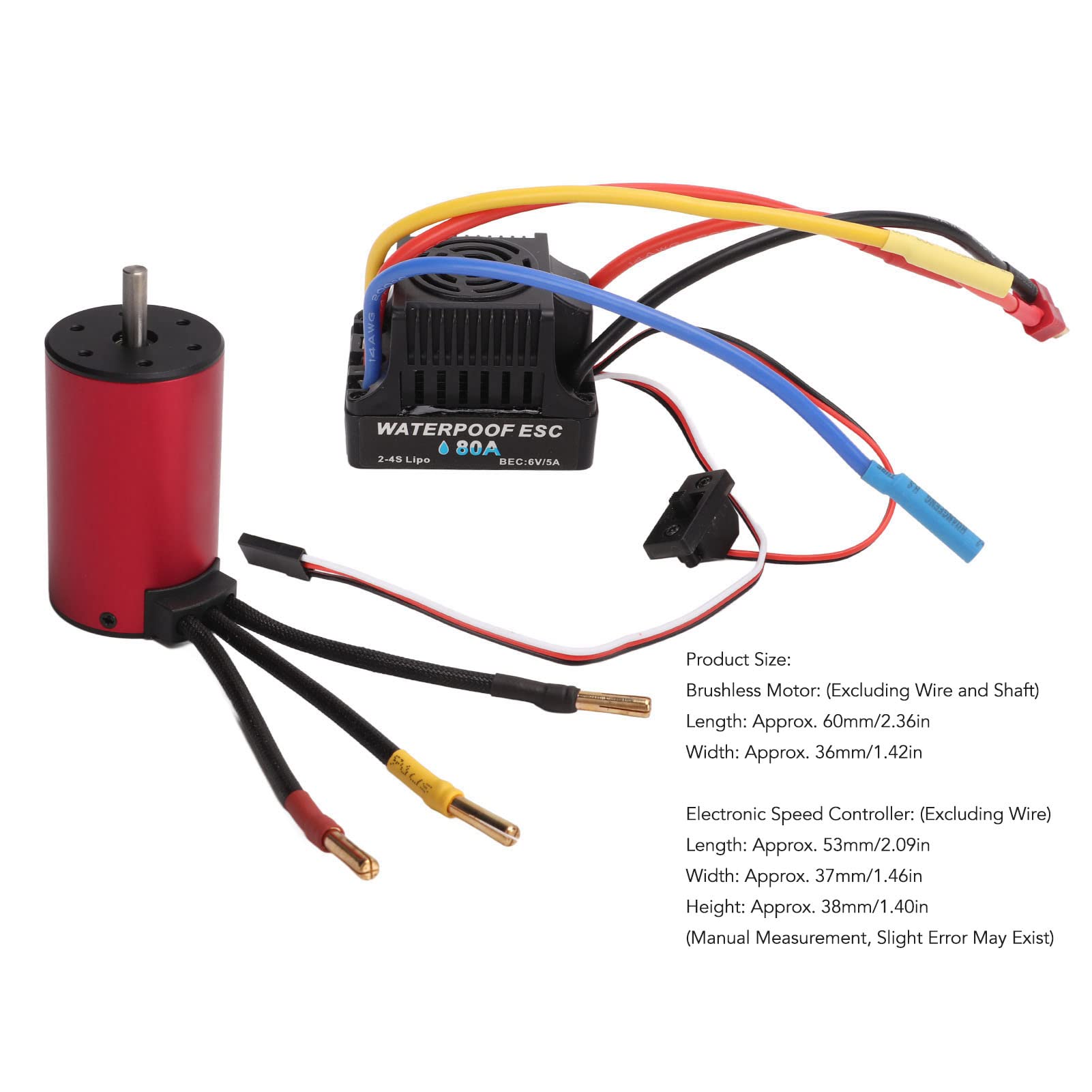 Silnik bezszczotkowy 3300KV Czerwony silnik ze stopu aluminium z zestawem elektronicznego regulatora prędkości 80A do samochodu 1/8 1/10 RC