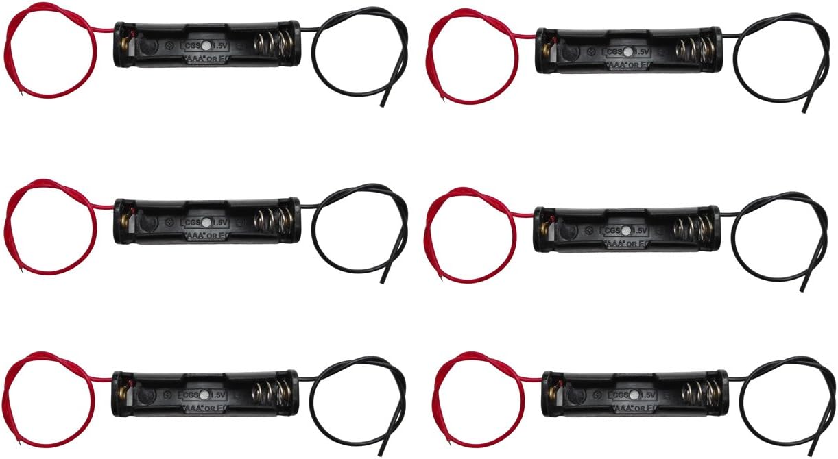6PCS 1 x 1.5V AAA Battery Spring Clip Black Plastic 1 x 1.5V AAA Battery Case Holder Box Black Red Wire Leads