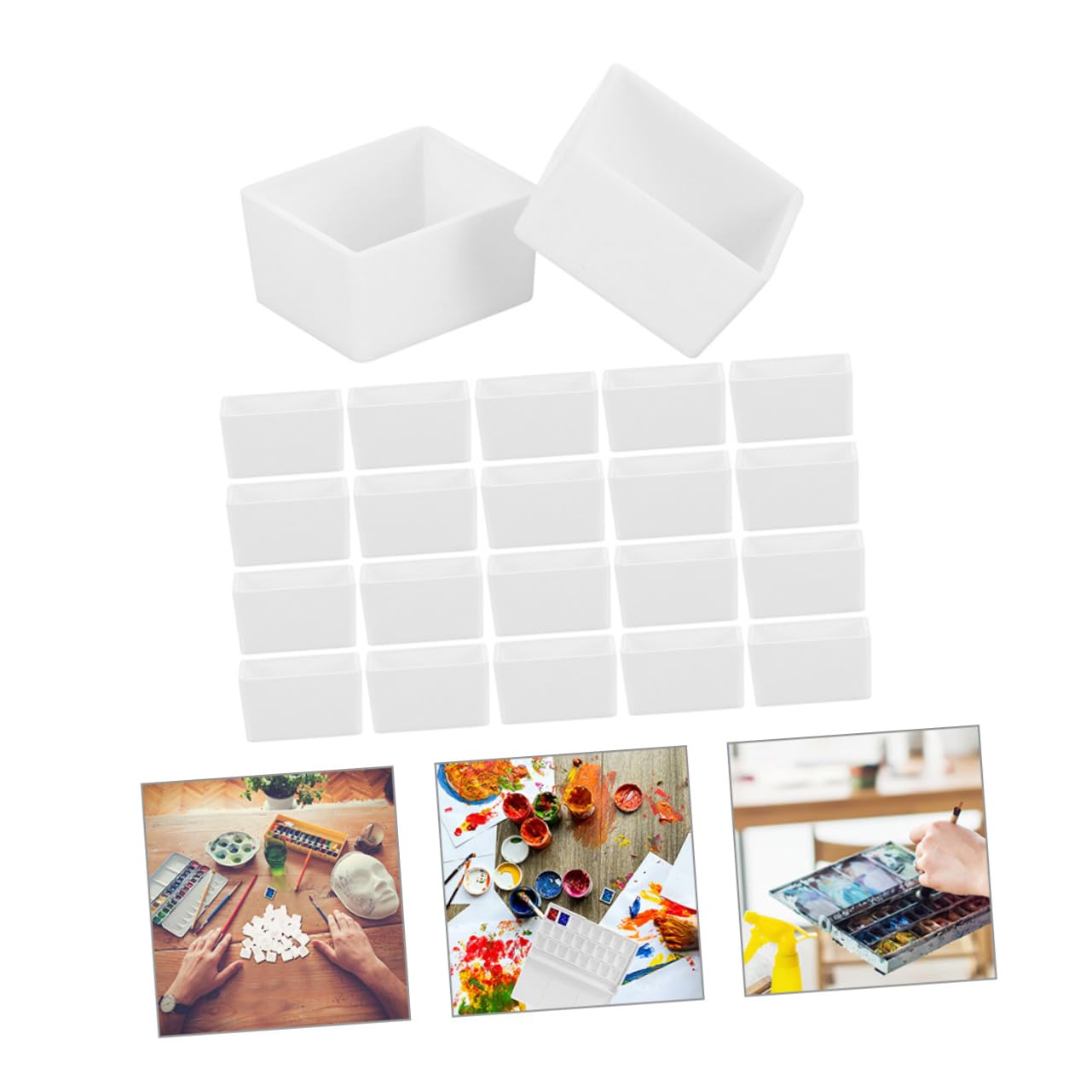 VILLCASE 5 Ensembles Grille Aquarelle Palette Aquarelle Palettes Peinture À l'huile Peinture À L'aérographe Casseroles D'aquarelle Vides Blanche Plastique 75 Pièces * 5