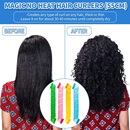 28 Pieces Heatless Curlers No Heat Spiral Curls Hair Curlers Styling Kit with 2 Pieces Styling Hooks for Most Kinds of Hairstyles (Assorted Color, 55 cm) - Thumbnail 4