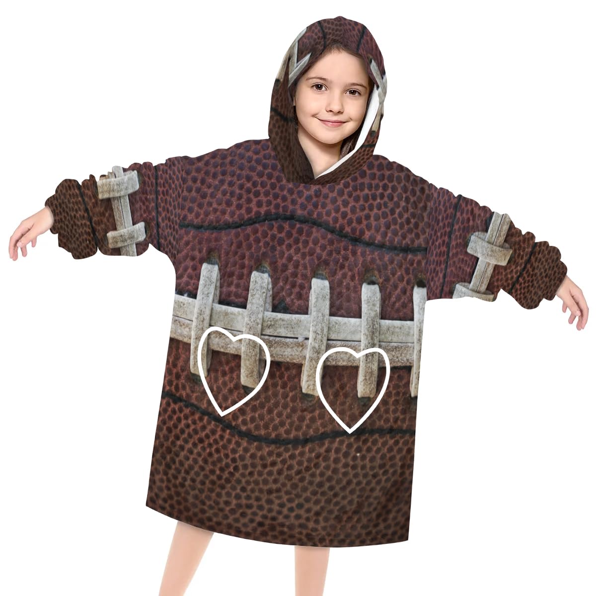 Wearable Blanket Hoodie for Kids, Brown Baseball Laces Fleece Sweatshirt Blanket Oversized Blanket Sweatshirt with Pocket Flannel Warm Hooded Blanket 6-10 Year Old Girl Boy Gift, One Size