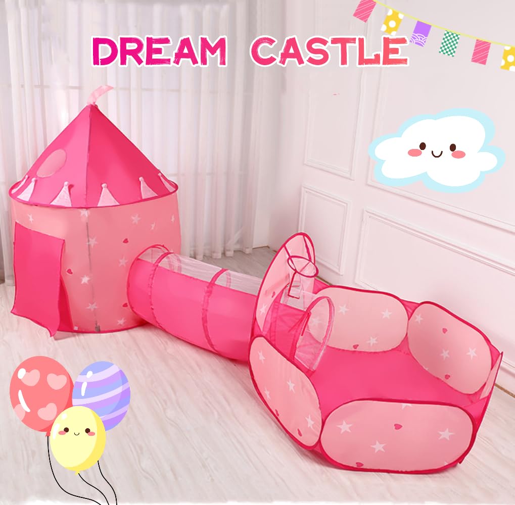 Tienda campaña Infantil,Tunel de Juego Infantil,Carpa Princesa Rosa,casa de Juegos para niños Túnel de Bolas Interior/Exterior