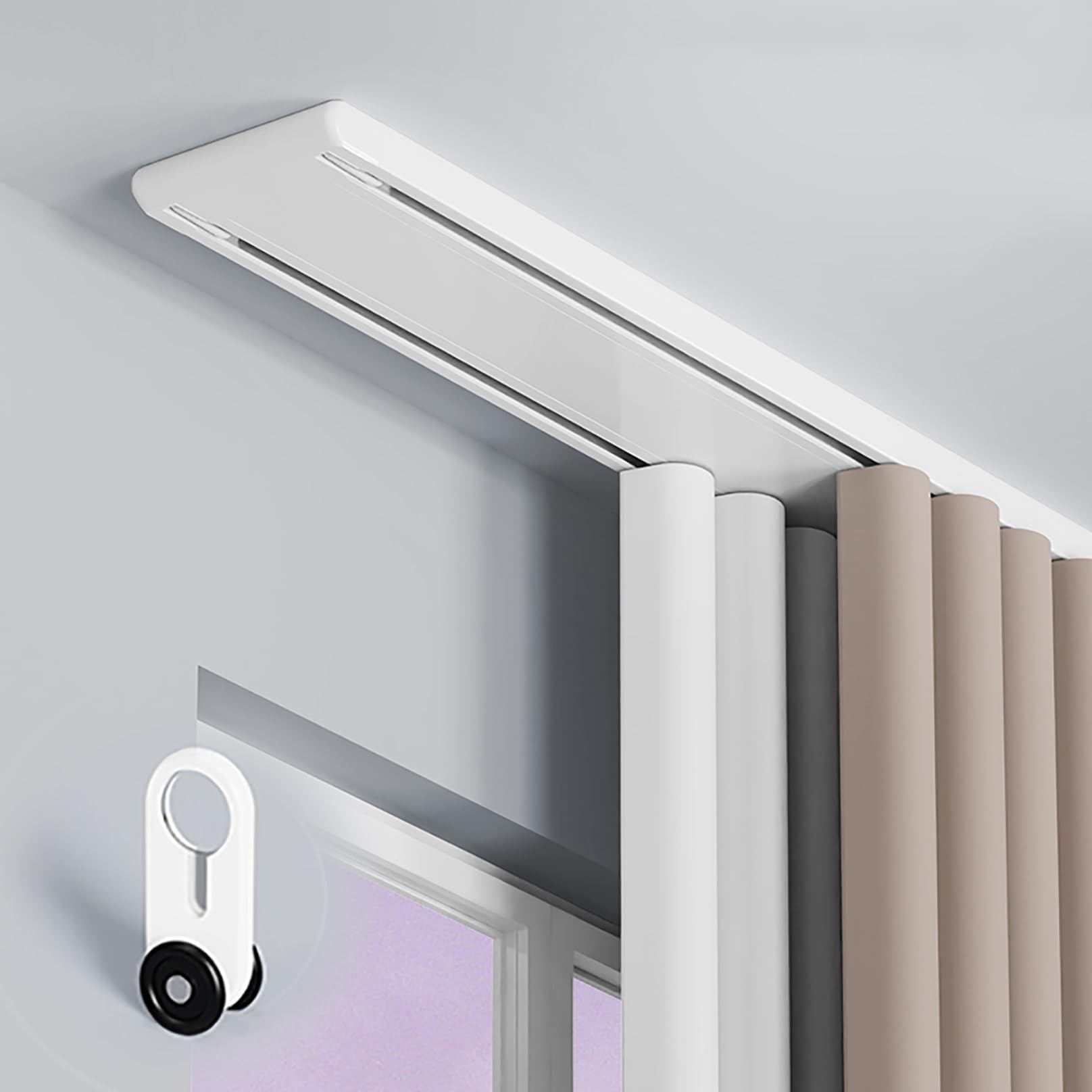 Ceiling Curtain Track Ceiling Mount For Curtains, Double Row Silent Sliding Curtain Rail Track System For Room Divider, Curtains Rails For Hospital Living Room Bedroom Window, Easy Install(White,4m(13