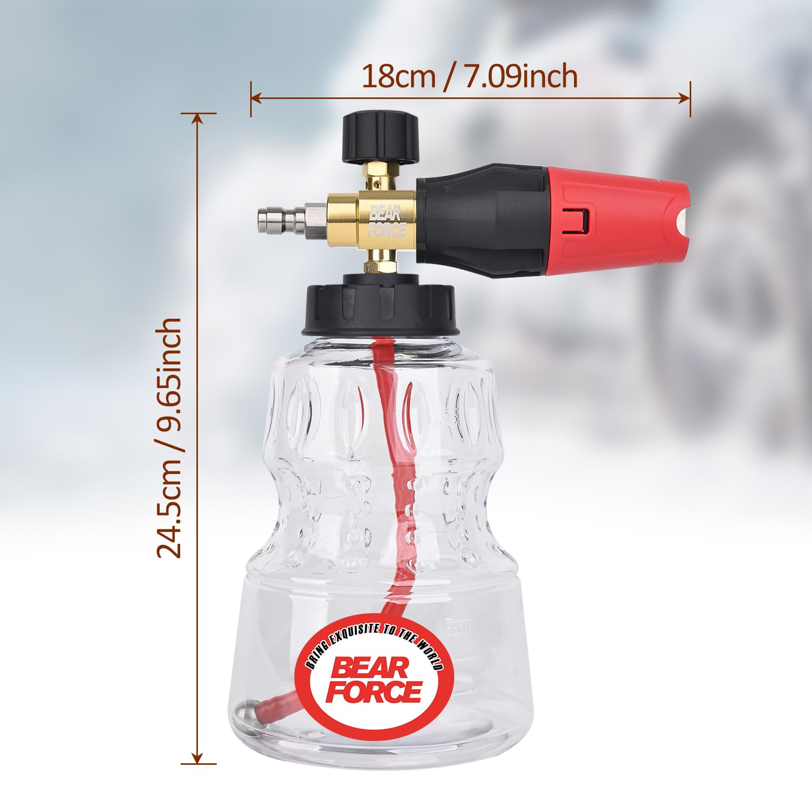 BEAR FORCE Generador de espuma de latón para lavadora a presión, lanza de espuma de nieve con conector rápido de 1/4 pulgadas y boquilla de orificio de 1,25 mm y 1,10 mm, espuma de nieve más gruesa