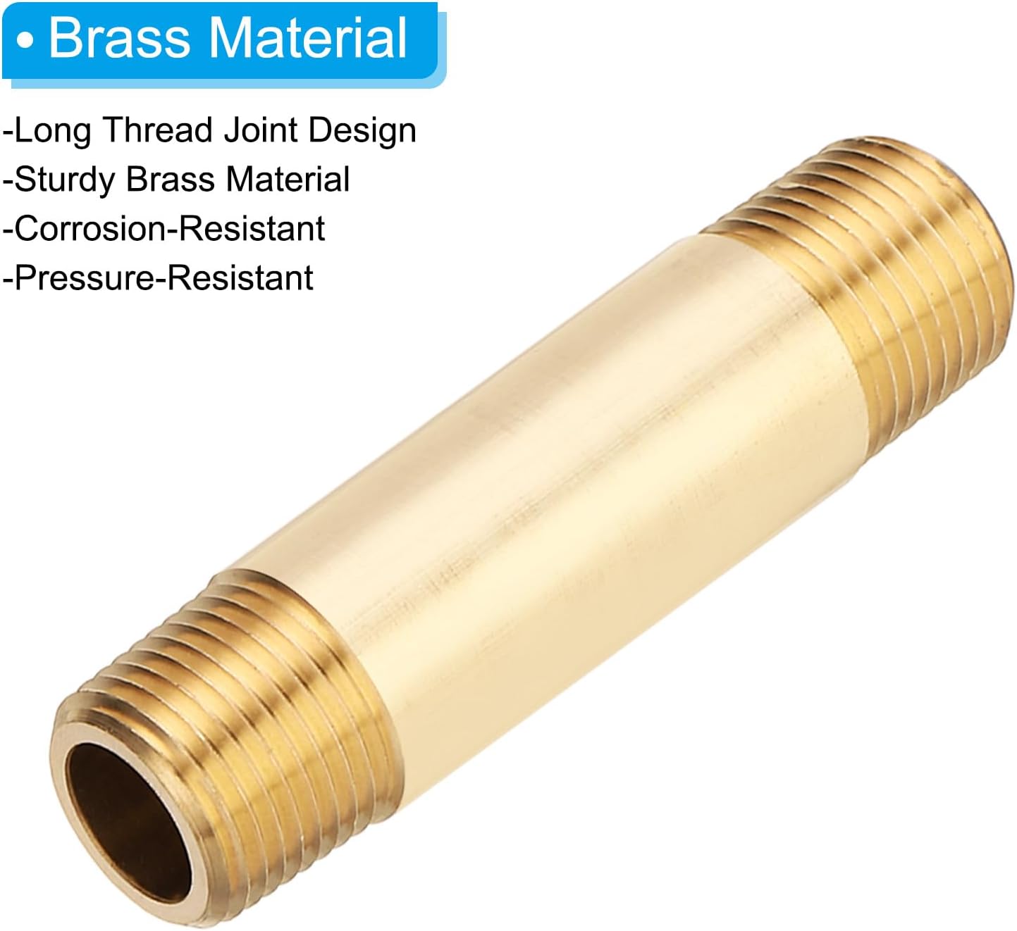PATIKIL 10Pcs 3" Long 3/8" x 3/8" NPT Male Brass Pipe Fitting Long Nipple, Brass Tone
