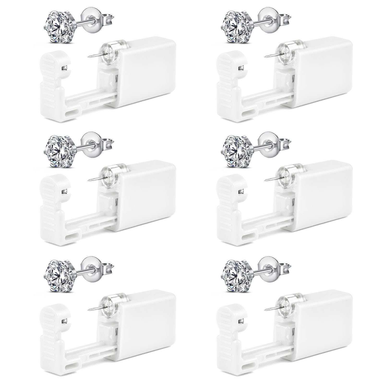 NIUSIMAN6 Pack Self Ear Piercing Gun,Disposable Ear Piercing Kit No Pain Easy Use Gold Silver Ear Piercing Gun Kit Tool for Bussiness pierce Self At Home (5mm six-jawed CZ Studs)
