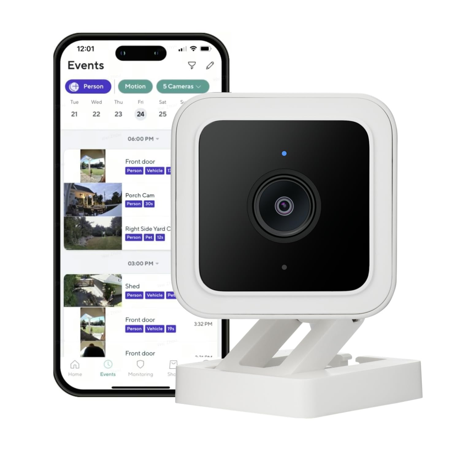 WyzeCam Cam v3 Security Camera for Pets, Indoor/Outdoor Home Security Camera with 1080p Color Night Vision Motion & Sound Detection, Compatible with Alexa & Google, White, 1-Pack