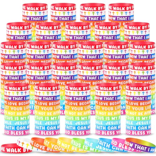 Cunno 200 Pcs Bible Verse Bracelets Christian Bracelets Bulk Religious Rubber Bracelets Scripture Bracelets Jesus Inspirational Silicone Wristbands with Motivational Sayings for Adults Gifts