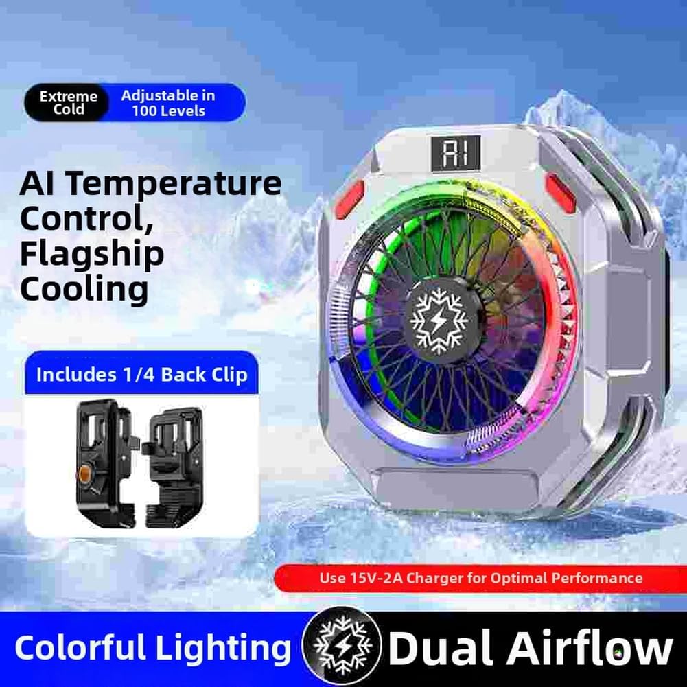 TH28 Pro Raffreddatore per Telefono da Gioco Con Sistema di Raffreddamento Attivo da 30W, Regolazione AI in Tempo Reale, Cinque Livelli di Velocità, Magnetico e per Android e per iOS, Illuminazione